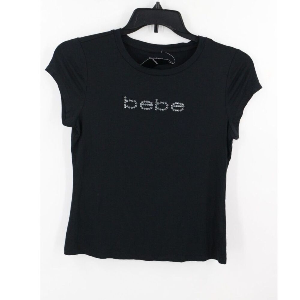 Bebe Rhinestone Bedazzled Short Sleeve T-Shirt y2k Size Medium NWT